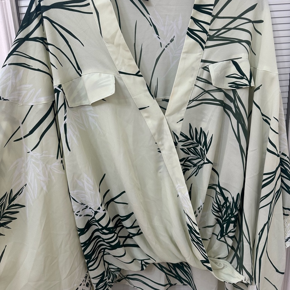 Alfani Leaf Print Wrap Blouse